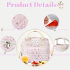 Quilted Lunch Box for Women, Large Insulated Lunch Bag for Adult,Elegant Pink Patchwork Cute Portable Tote Bags for Work Travel Beach Picnic (Purple Patchwork, M)