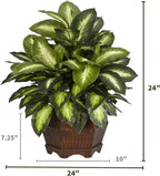 Nearly Natural 24in Artificial Dieffenbachia Silk Plant with Modern Hexagon Planter, Maintenance-Free Indoor Faux Greenery for Room Decor