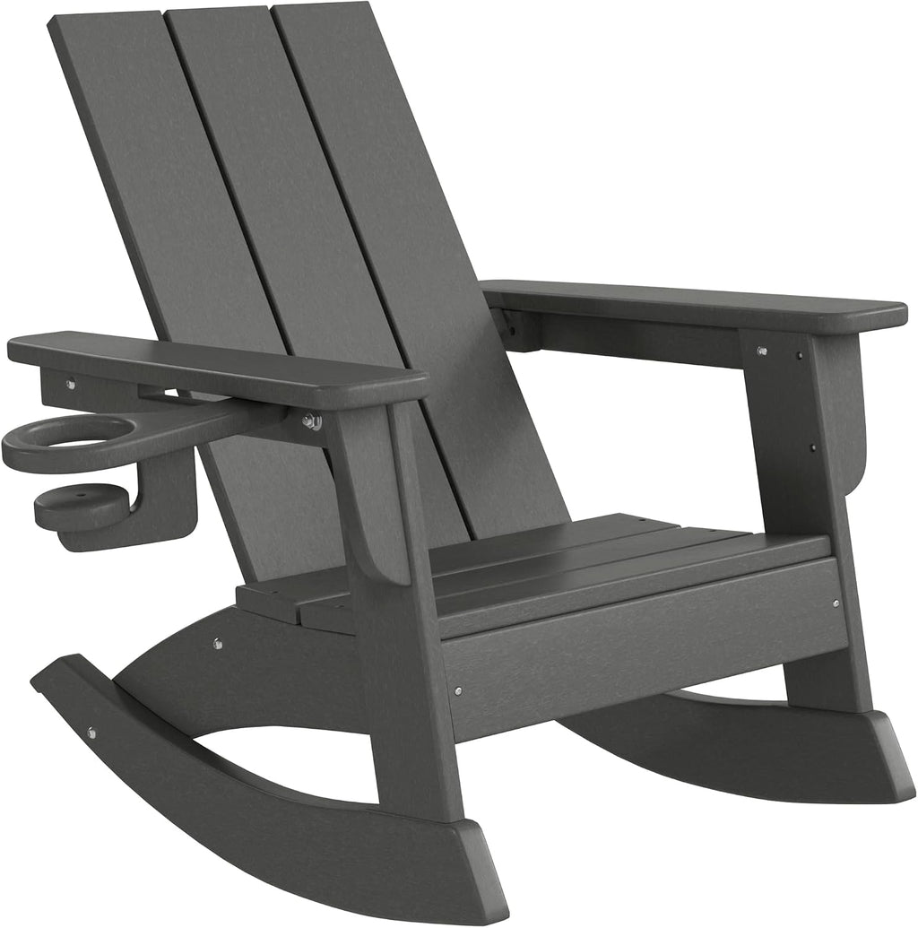 WestinTrends Ashore 3-Piece Kids Modern Rocking Chair with Cup Holder and Square Side Table Set, Gray