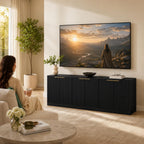 Fluted Sideboard Buffet Cabinet, 67" Credenza Storage Cabinet with 6 Doors,Media Console Table for Living Room Kitchen Entryway,Anti-Tip (Black)