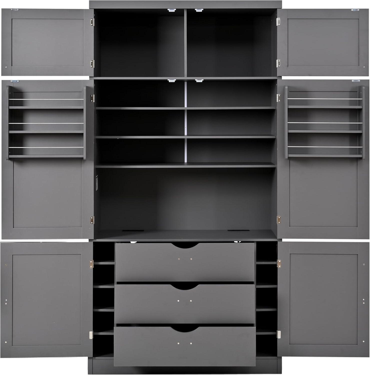 Ball & Cast 80″Tall Freestanding Kitchen Pantry Cabinet with 2 Power Outlets & 3 Large Drawers,41" W Versatile Farmhouse Pantry Storage Cabinet w/Adjustable Shelves and Door Shelves,for Kitchen, Grey