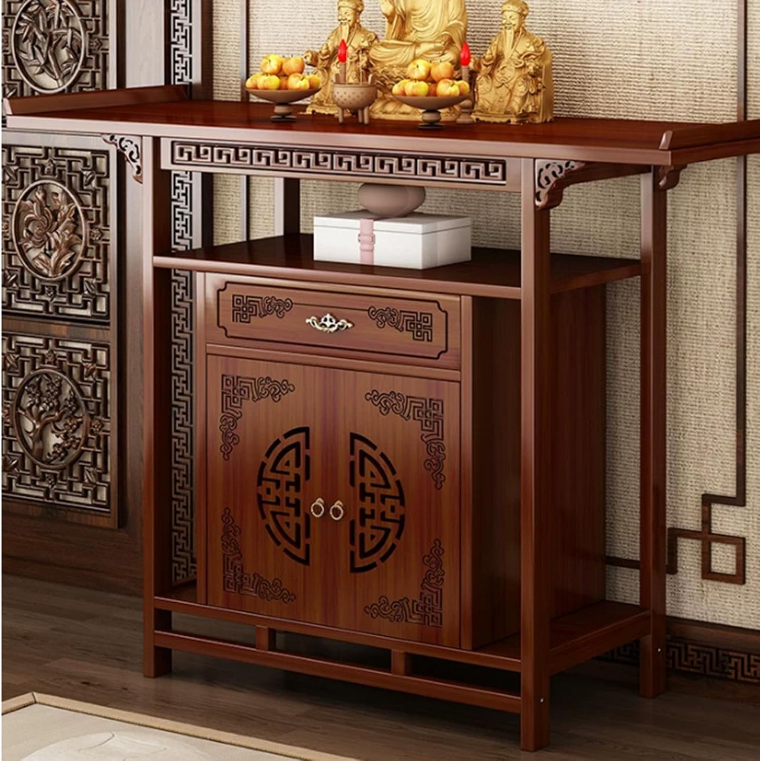 Household Bamboo Buddhist Altar Table, Chinese Style Buddhist Shrine, Personal Buddhist Altar/Shrine, with Storage Function and Drawers, Suitable for Home, Office, or Temple Use. 140cm/55.1in