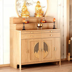 Wood Prayer Altar Table with Storage Cabinet and Drawer, Chinese Buddha Shrine Display Stand, Buddhist Decorative Side Table for Living Room (Wood, 50" L x 24" W x 50" H)