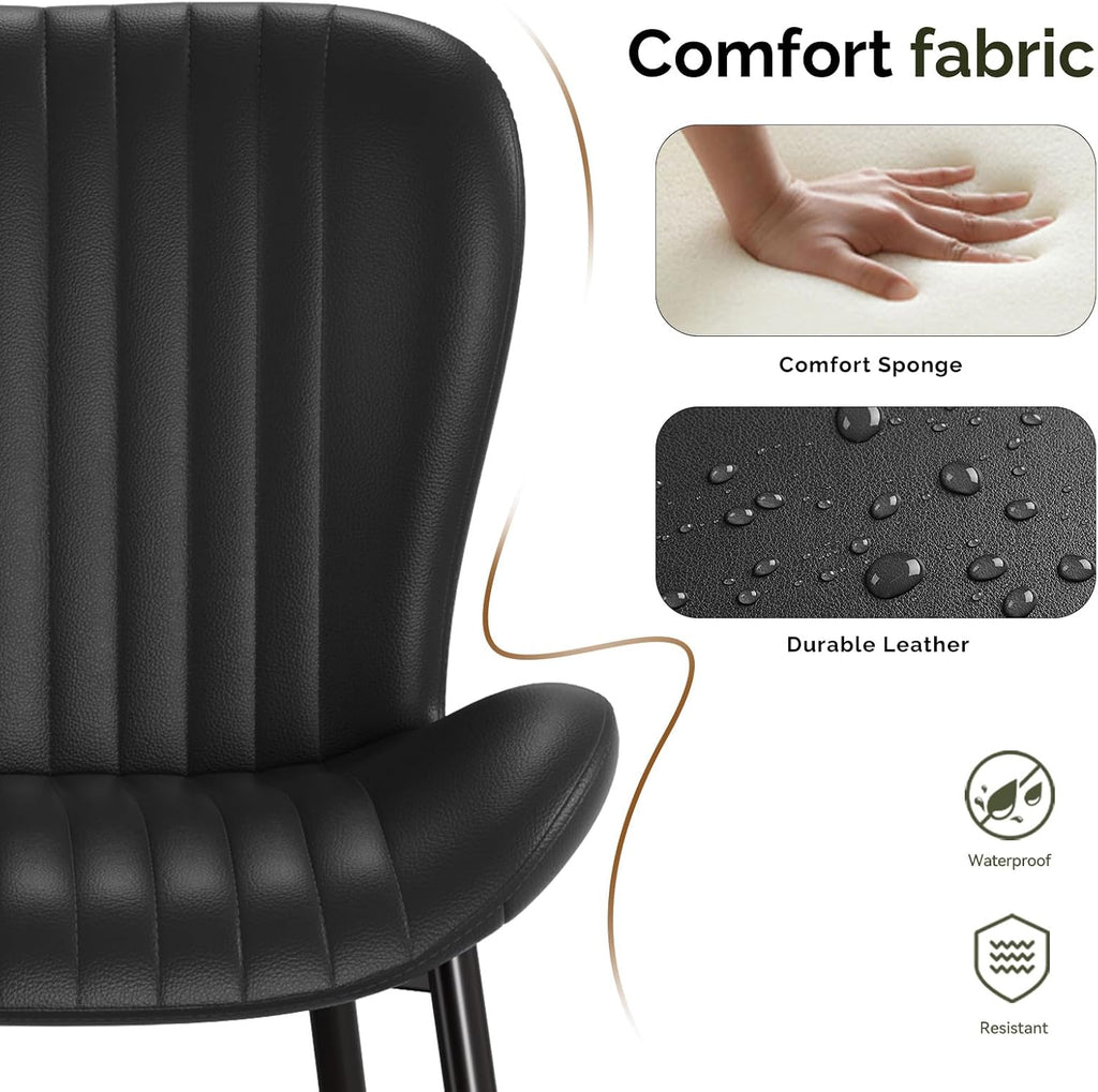 Dining Chairs Set of 4, Modern Upholstered Pu Leather Kitchen Side Chairs Dining Room Chairs Comfy Backrest, Black