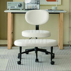 White Velvet Cross Legged Office Chair 360° Swivel Meditation Kneeling Chairs with Wheels, Height Adjustable Seat ADHD Chair, Ergonomic Wide Kneeling Chair with Back Support, Leg Rest
