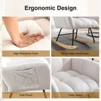Rocking Chair Nursery, Teddy Upholstered Glider Rocker with High Backrest, Reading Chair Modern Rocking Accent Chairs Glider Recliner for Living Room, Nursery, Bedroom,White