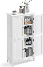 VASAGLE Floor Storage Cabinet, Freestanding Storage Unit with 4 Doors, Adjustable Shelves, 11.8 x 23.6 x 43.3 Inches, for Entryway, Bathroom, White UBBC552P31