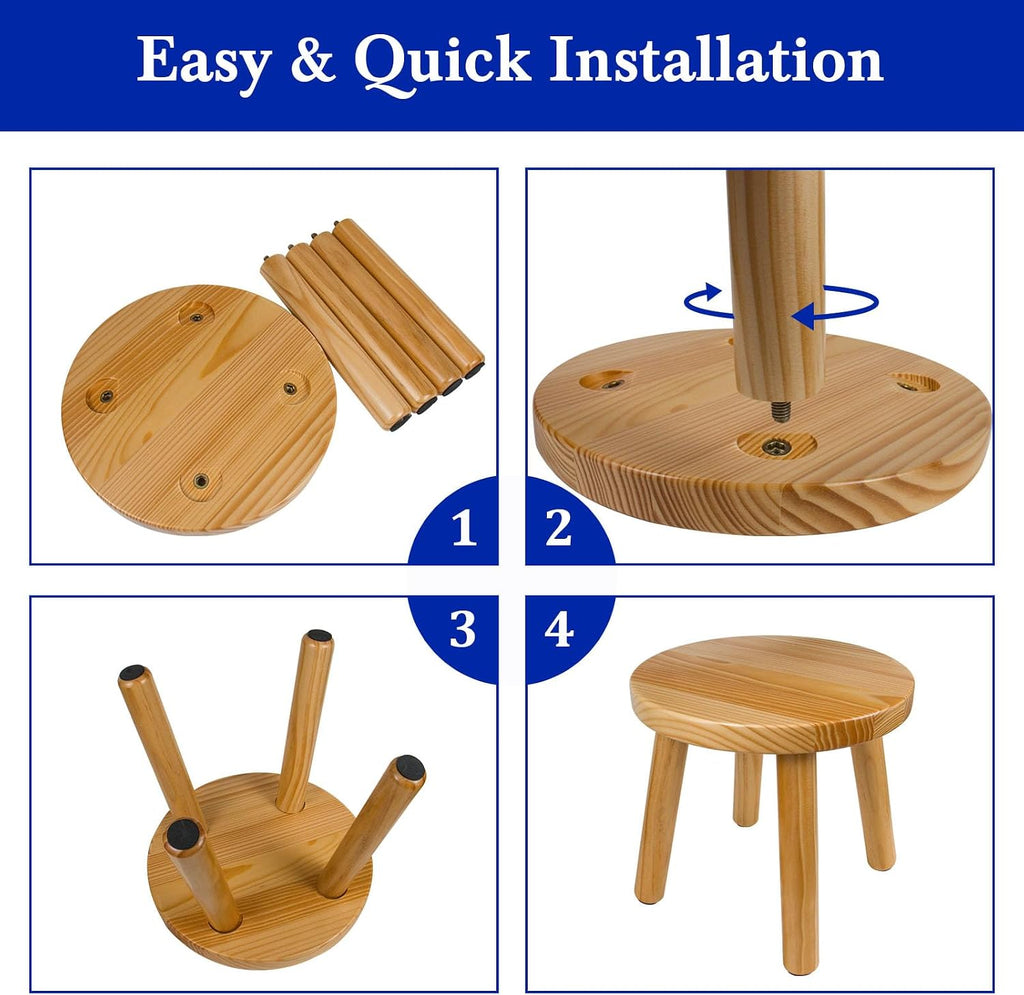 Solid Wood Step Stool for Kids & Adults - Multi-Use Toddler Wooden Stool for Bathroom, Playroom, Living Room,Sturdy 4-Leg Design with Non-Slip Pads,Easy Clean Surface,Easy Assembly