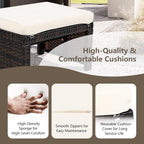 ORALNER Outdoor Ottoman, Set of 2 Wicker Footstools, All-Weather Rattan Foot Stools w/Removable Cushions, Patio Footrest Extra Seating for Porch, Poolside, Garden, Deck, Easy Assembly (Off White)