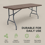 Folding Table 6 Foot, Heavy Duty 600 LBS Capacity, HDPE Wood Grain Pattern, Sturdy Design with Safety Lock, Portable Tables Folding for Camping, Party, Indoor & Outdoor Use, 1 Pack