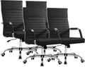 Furmax Ergonomic Office Desk Chair, Executive Ribbed Mid-Back PU Leather Conference Room Chair Adjustable Swivel Chair with Arms (4 pcs, Black)