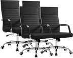 Furmax Ergonomic Office Desk Chair, Executive Ribbed Mid-Back PU Leather Conference Room Chair Adjustable Swivel Chair with Arms (4 pcs, Black)