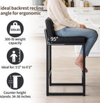 FIRAVOE Bar Stools Set of 4, PU Leather Counter Height Barstools with Low Back and Thickened Metal Legs, 26 Inch Modern Island Chairs for Kitchen Island, Bar, Counter (Black, 4Pcs 26" Counter Stools)