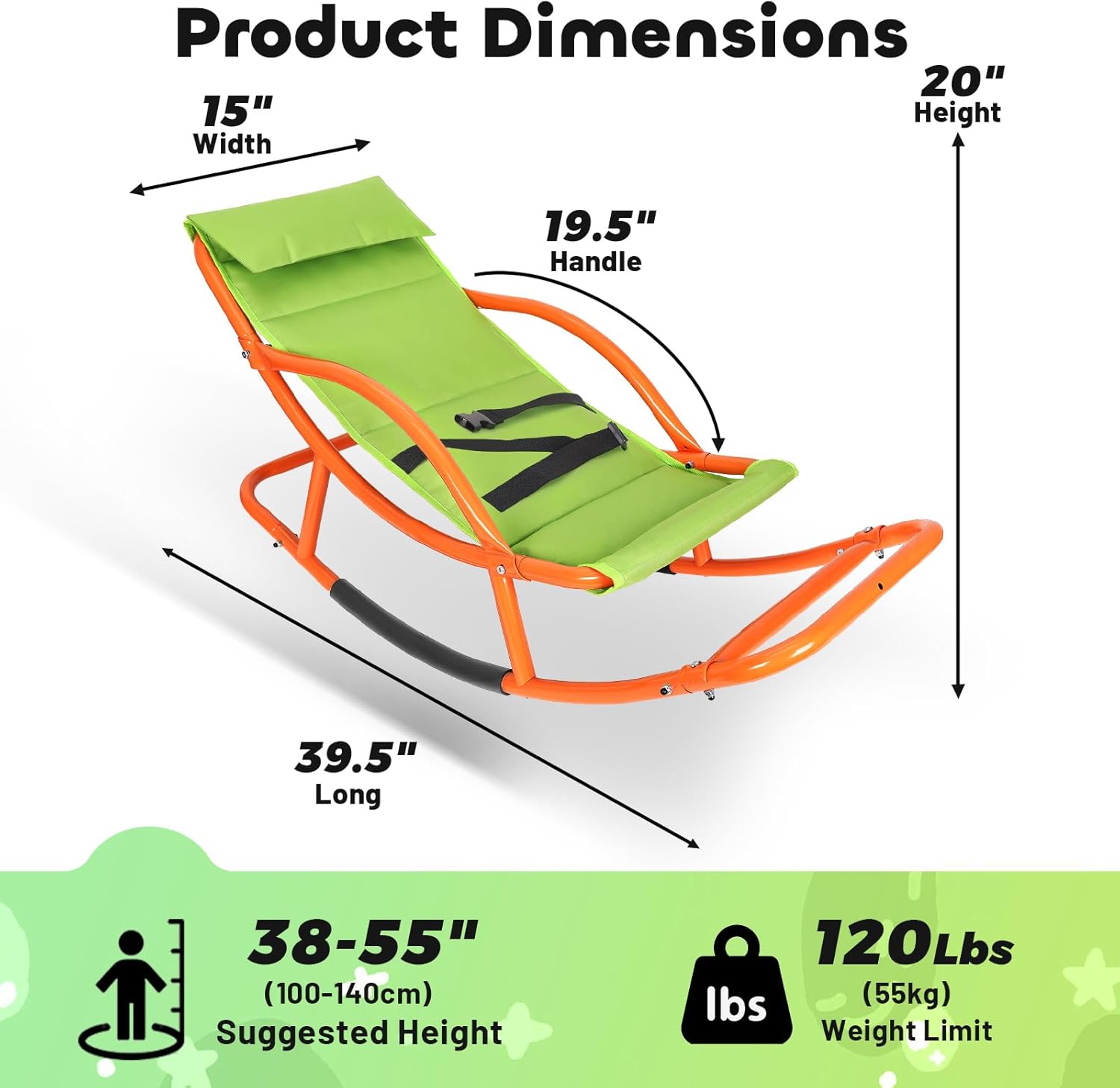 Kids Sensory Rocking Chair for Children Under 55 Inches Tall, Autism and ADHD Balance Seat Helps Kids Relax, Focus and Play, Comfortable Indoor & Outdoor Rocker for Bedroom, Nursery and Sensory Room