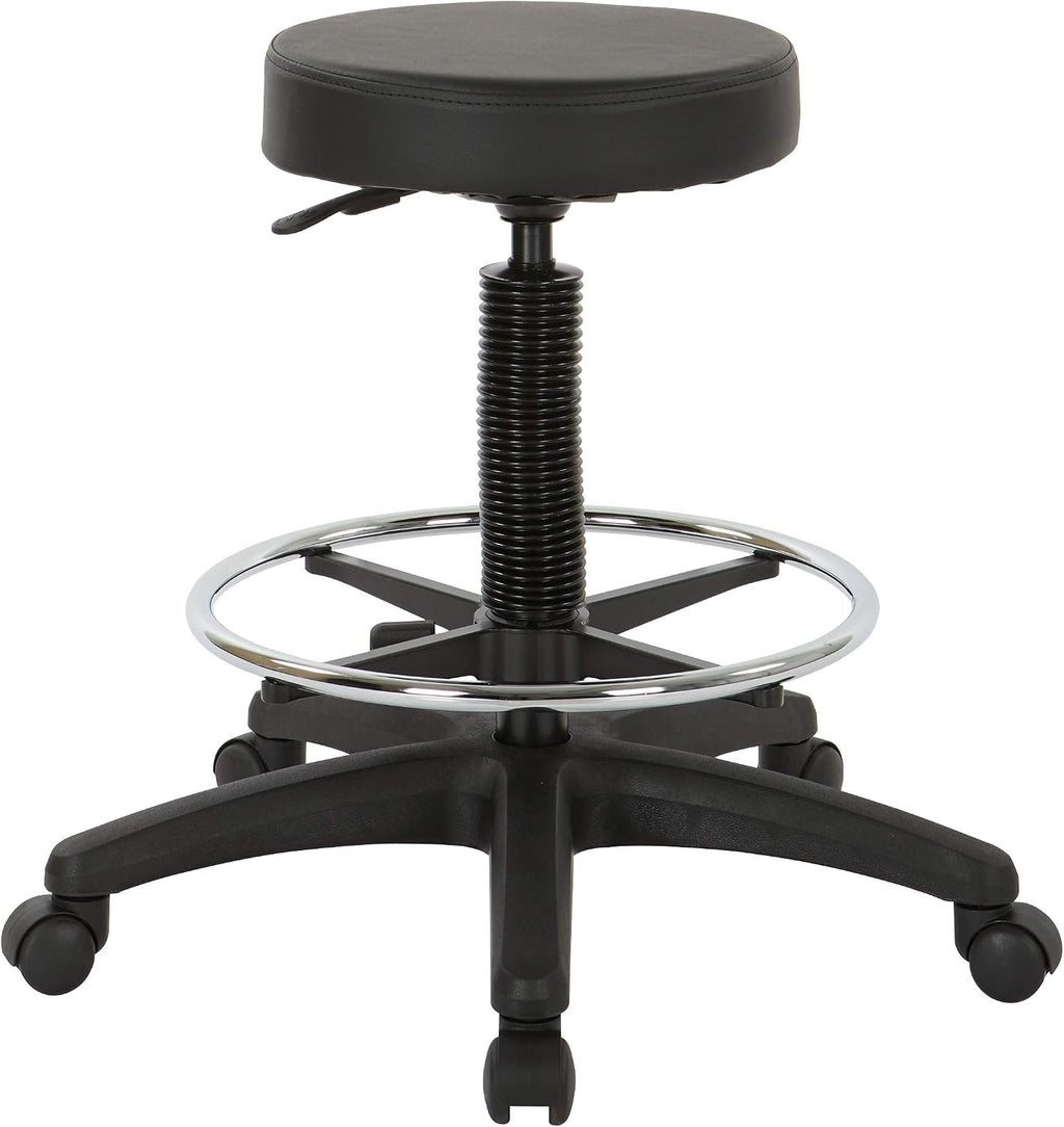 Work Smart Office Star ST217 Thick Padded Vinyl Seat Backless Drafting Stool with Adjustable Footring, 23-33", Black