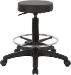 Work Smart Office Star ST217 Thick Padded Vinyl Seat Backless Drafting Stool with Adjustable Footring, 23-33", Black