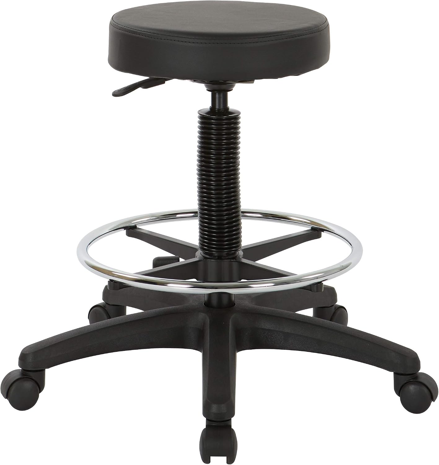 Work Smart Office Star ST217 Thick Padded Vinyl Seat Backless Drafting Stool with Adjustable Footring, 23-33", Black