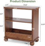 3-Tier Solid Wood End Table with Storage Shelf for Living Room | Farmhouse Rustic Style, 23.6" Rectangular Narrow Compact Side Table Nightstand, Easy Assembly, for Small Space