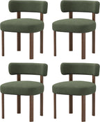 Wooden Dining Chairs Set of 4, Upholstered Kitchen Chairs with Solid Wood Legs, Mid Century Dining Room Chair with Ergonomic Curved Backrest for Kitchen Dining Vanity, Green
