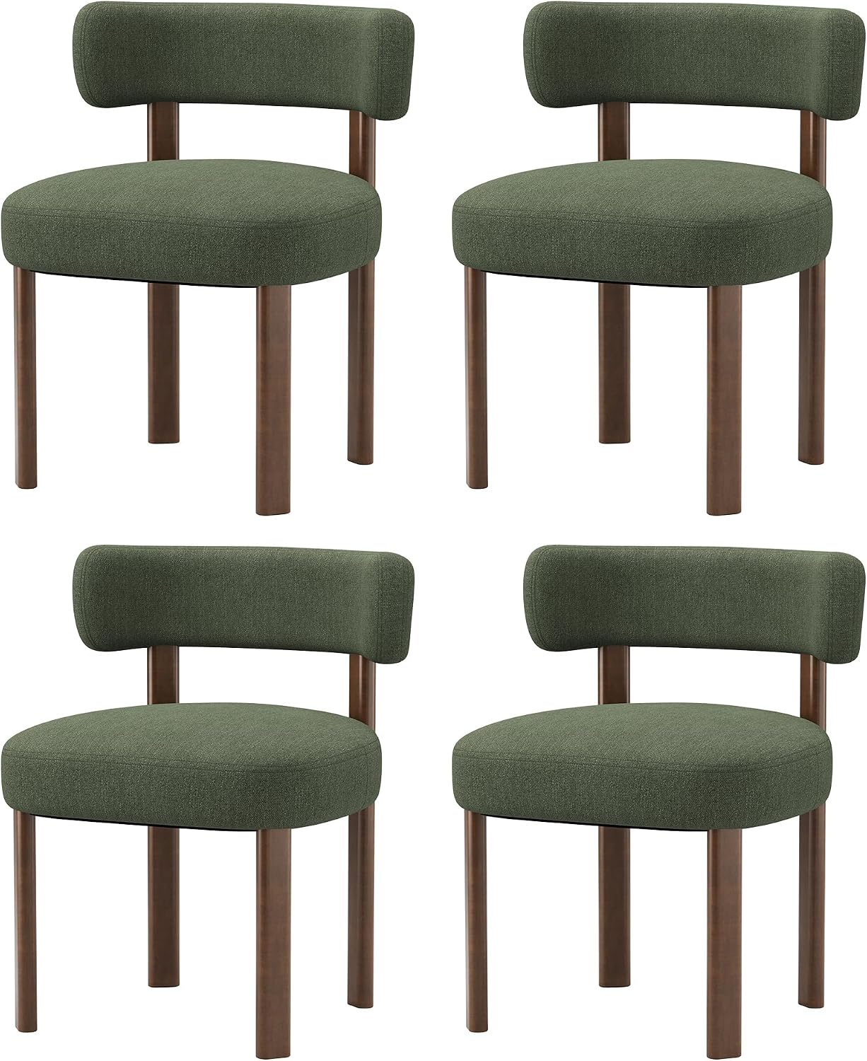 Wooden Dining Chairs Set of 4, Upholstered Kitchen Chairs with Solid Wood Legs, Mid Century Dining Room Chair with Ergonomic Curved Backrest for Kitchen Dining Vanity, Green
