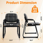 CLATINA Reception Chairs Set of 4, Leather Guest Chairs with Padded Arms and Sled Base, Waiting Room Chair No Wheels, Computer Desk Chair for Office, Home, Break Conference Meeting Room, School, Black