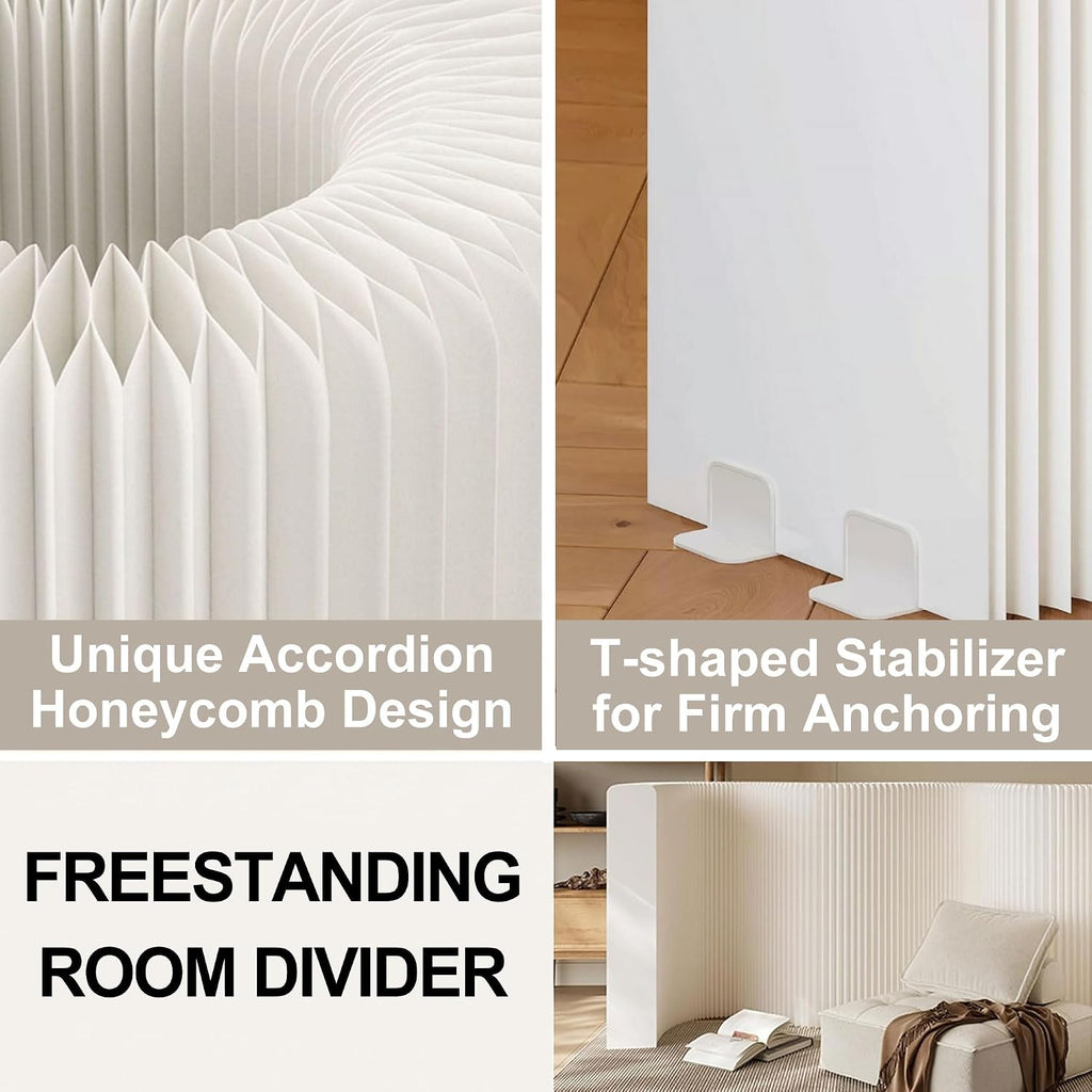 Accordion Room Divider, Short Folding Privacy Screen, Modern Freestanding Partition Wall for Small Spaces, No Drill, Portable Paper Room Separation for Home Office (White, L118.0 x W9.8 x H46.0 Inch)
