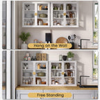 NEWOWNDS 56" Kitchen Wall Cabinets,Display Wall Mounted Cabinet,Floating Cabinet with Glass Doors,Over The Toilet Storage Cabinets, Upper cabinets for Launtry, Kitchen,Bathroom, Gold Handle