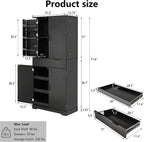72'' Kitchen Pantry Storage Cabinet, Pantry Storage Cabinet with 3 Keyboard Drawers and 6 Door Shelves Adjustable, Freestanding Buffet Cabinet for Bathroom, Diningroom (Black)