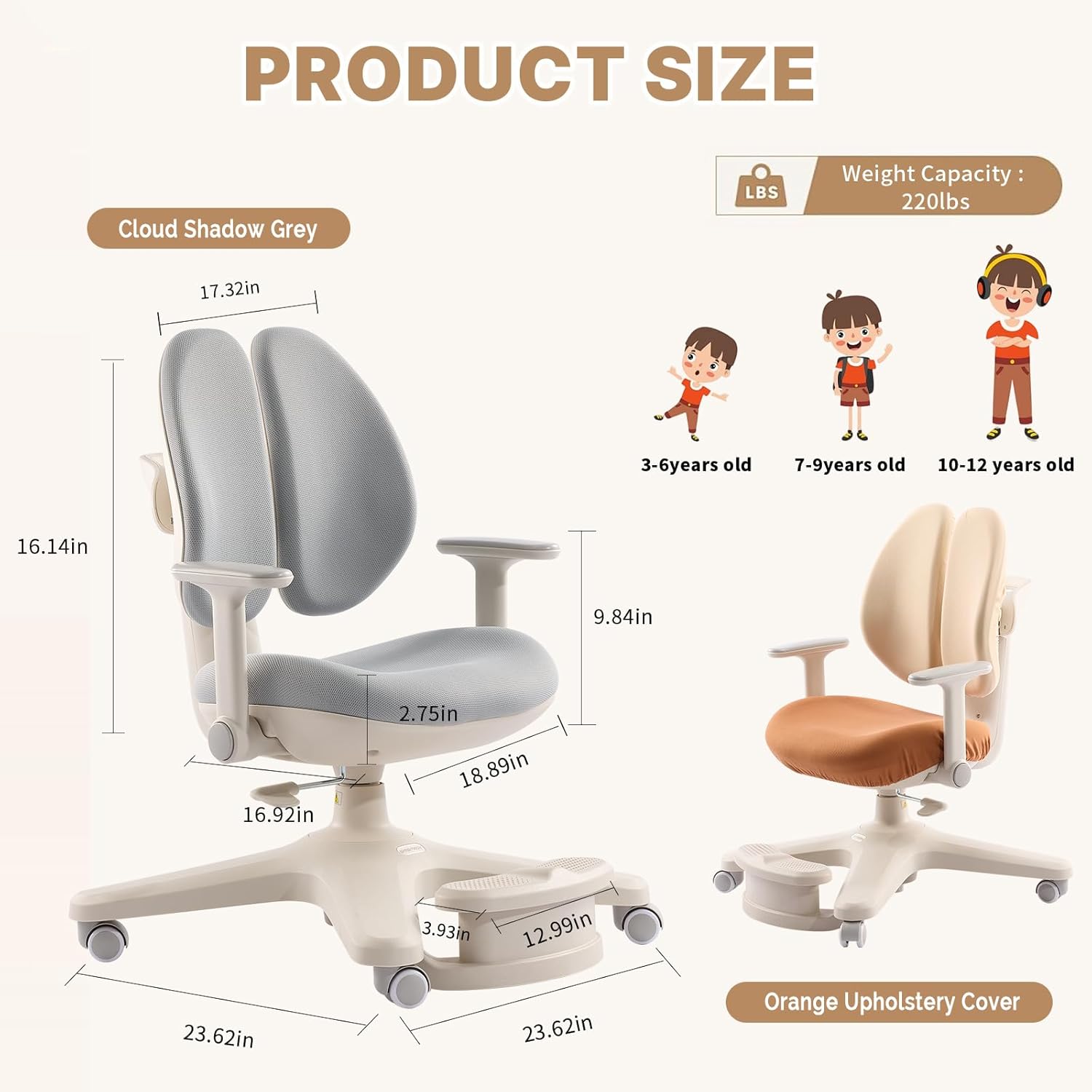 Ergonomic Kids Desk Chair with Adaptive Back Support, Adjustable Footrest, and 90° Flip-Up Armrests — Breathable Study Chair for Ages 3-12, Fits Home Office and Bedroom