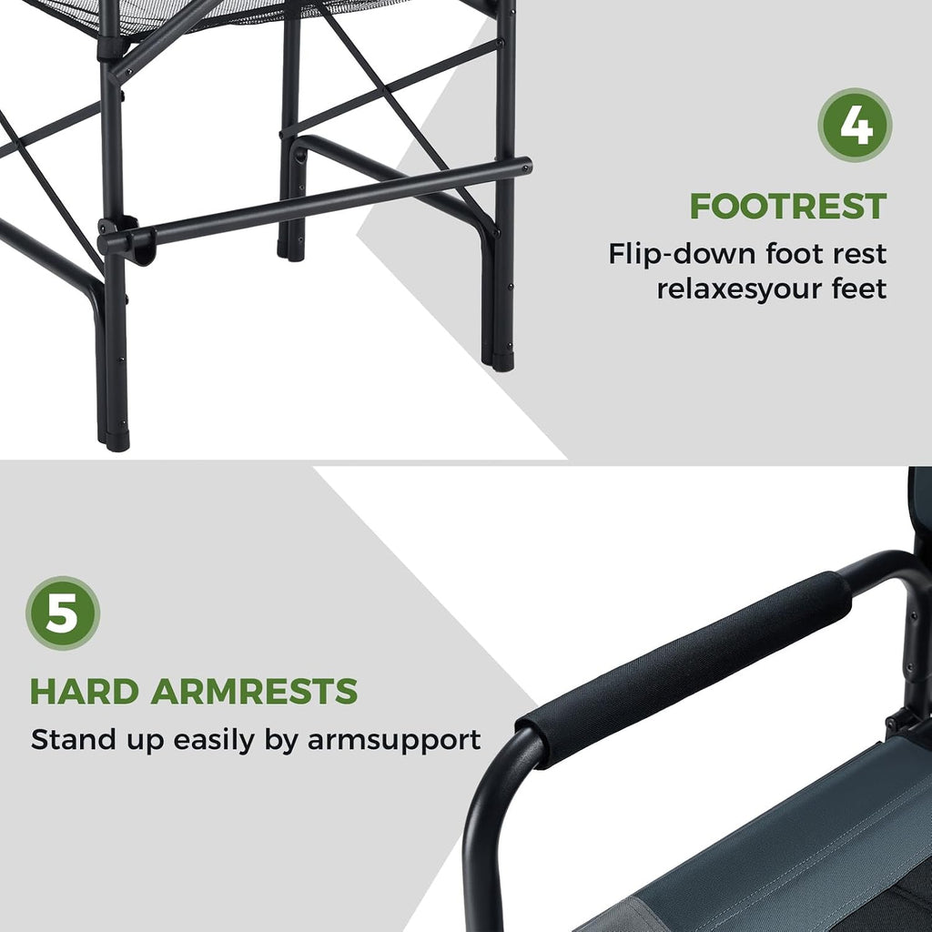 EVER ADVANCED 30.7" Seat Height Tall Directors Chair with Side Table, Foldable Bar Stool & Camping Chair for Makeup Artist, Sports Events and Craft Shows, Supports 350lbs, Grey/Black