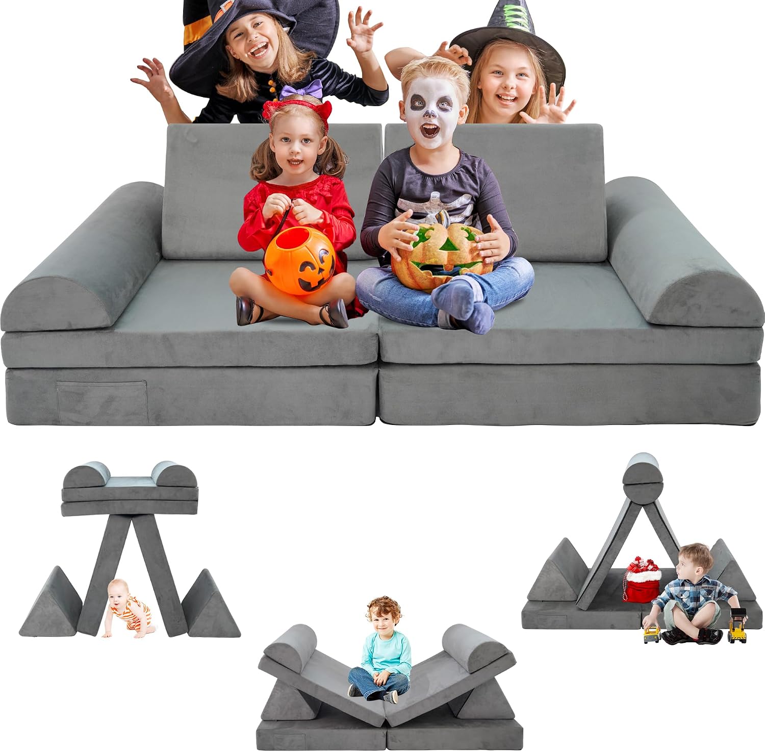 Modular Kids Play Couch 8PCS,Convertible Sofa for Toddler and Baby,Kids Couch Building Fort,Multifunctional Foam Sofa for Playroom,Large Size