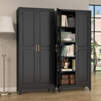 SteeLoong Kitchen Pantry Cabinet,75”Black Metal Storage Cabinets with Doors and 4 Adjustable Shelves,Kitchen Cabinet with 2 Gold Handles,Tall Cabinet for Livingroom, Bathroom