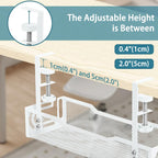 Under Desk Cable Management Tray, No Drill Mesh Desk Cable Tray, Wire Management Tray Cable Management Rack, Wire Organizer and Cable Management Box (White)