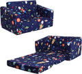 decalsweet Kids Couch Convertible Sofa to Lounger for Toddler Boy, Foldable 2-in-1 Kids Sofa Bed, Toddler Chairs Comfy for Bedroom Playroom, Blue Rocket