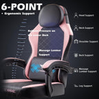 PUKAMI Gaming Chair with Footrest,Ergonomic Gamer Chair for Adults, Racing Style Reclining Computer Game Chair with Headrest and Lumbar Support (Pink)