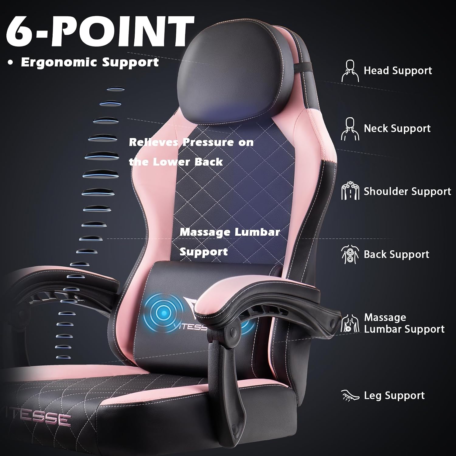 PUKAMI Gaming Chair with Footrest,Ergonomic Gamer Chair for Adults, Racing Style Reclining Computer Game Chair with Headrest and Lumbar Support (Pink)