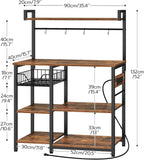 HOOBRO Bakers Rack with Power Outlet, 35.4 Inches Coffee Bar with Mesh Basket, Microwave Stand with 4 S-Shaped Hooks, Kitchen Bakers Rack with Storage, Easy to Assemble, Rustic Brown BF05HB01