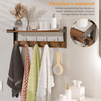 Coat Rack with Wall Mount, 23 Inch Long Entryway Wall Shelf with Hooks, Wood Hanger with Storage Shelf for Bathroom, Hallway, Rustic Brown