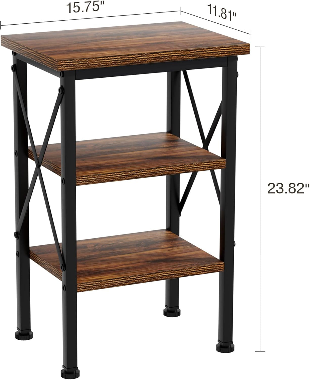 VECELO End Side Table Night Stand,X-Design with Storage Shelf for Bedroom,Living Room,Brown