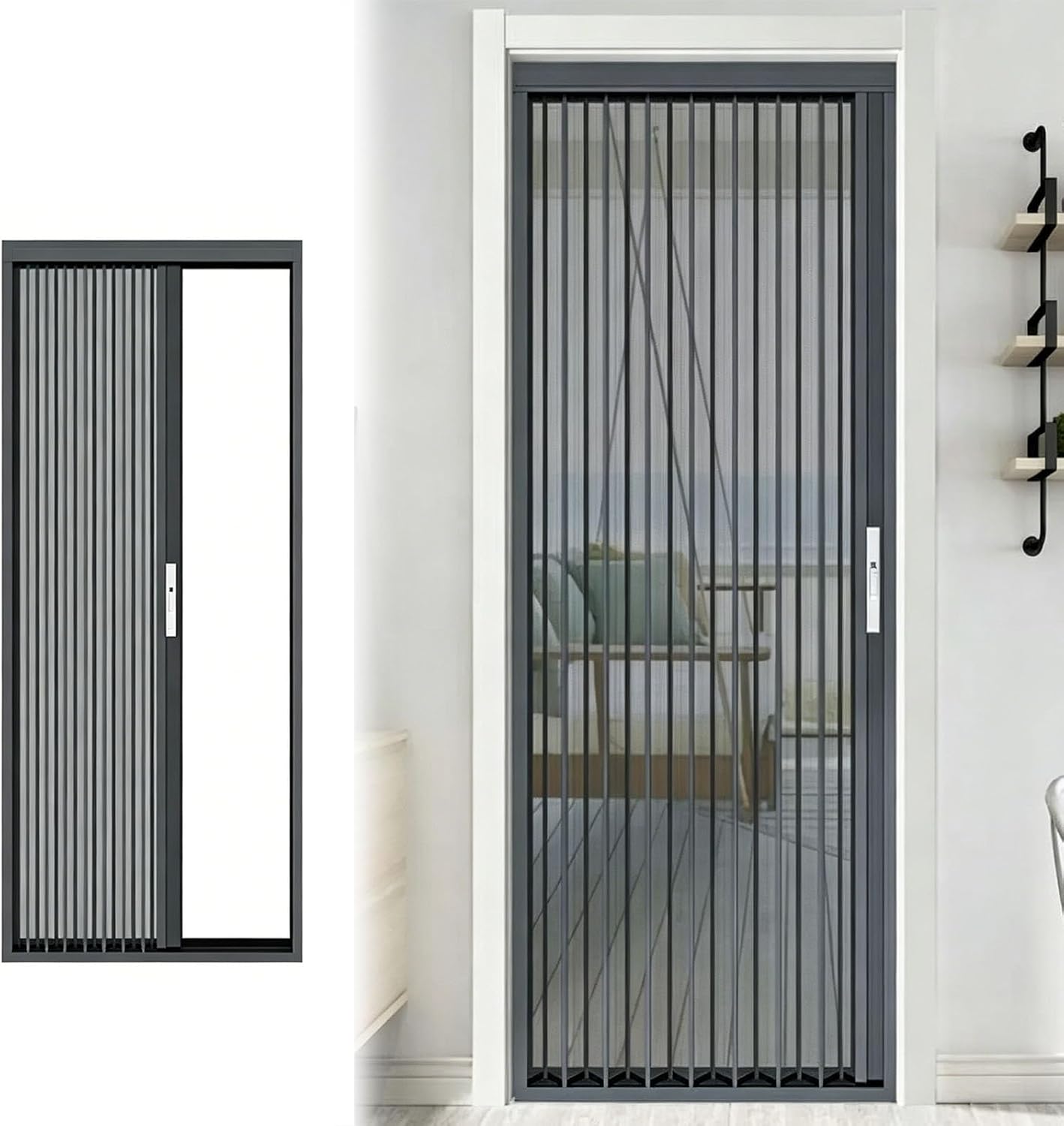 Sliding Door for Entryway Front Door Bedroom Office, Space-Saving Folding Door for Porch Balcony, Room Divider No-Drilling Retractable Door with Lock(95x203cm(37x80in))