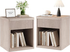 OLIXIS Set of 2 Modern Nightstand, 22.7" Fluted Drawer Wood Bedside Table | Compact white oak nightstand with drawer & open shelf, sturdy multi-use end table for bedroom, sofa side table, entryway