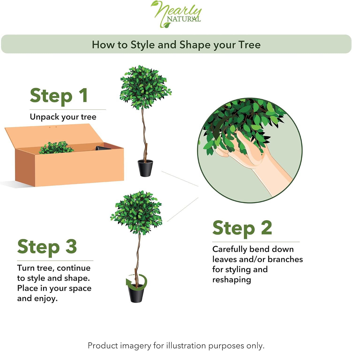 Nearly Natural 4ft Triple Trunk Ficus Silk Tree with Natural Wood Trunks and Dense Foliage, Mid-Size Faux Floor Plant for Home and Office