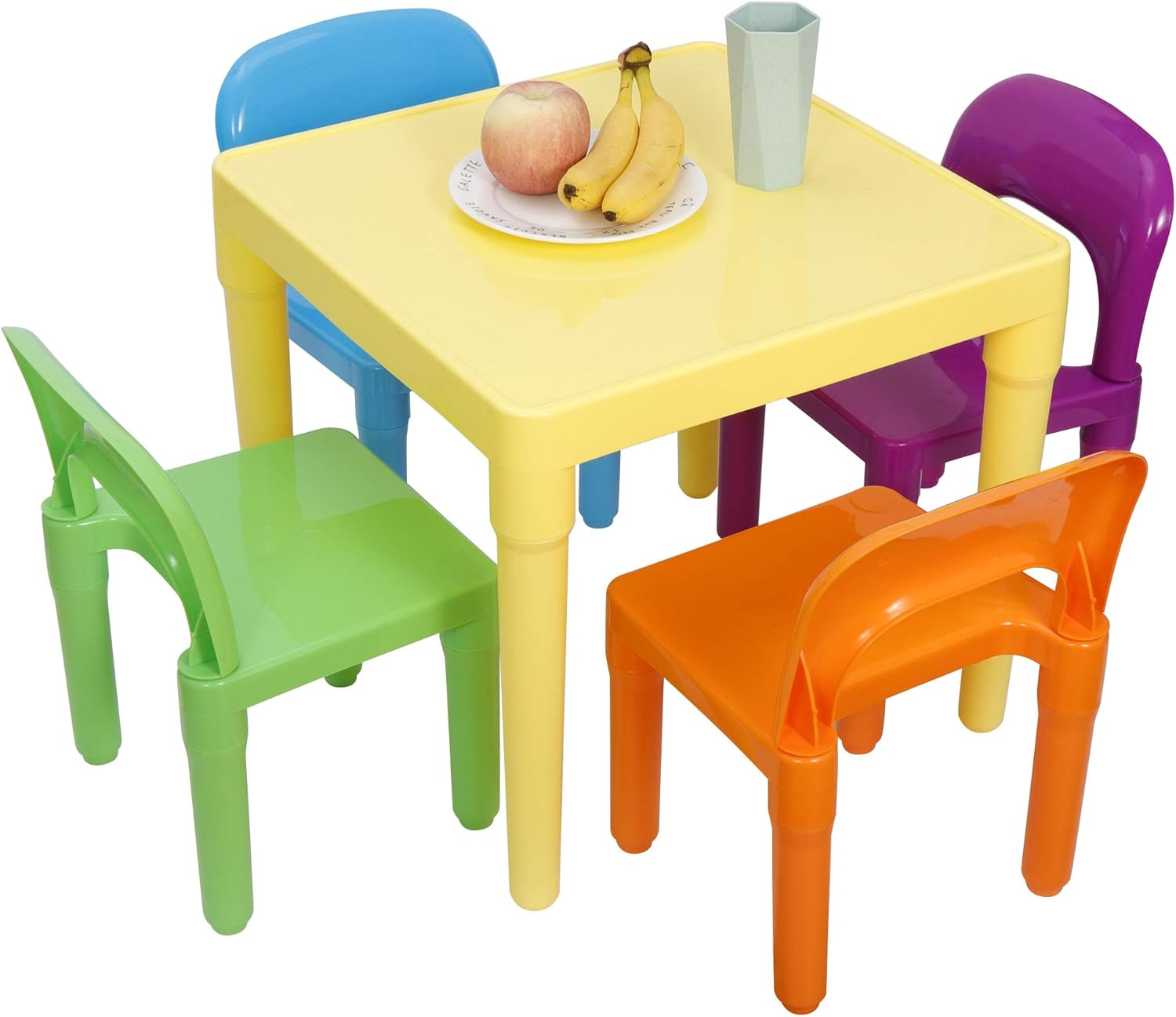 ZENY Kids Plastic Table and 4 Chairs Set, Multicolor Play Room Furniture for Reading, Train, Art, Crafts, Play