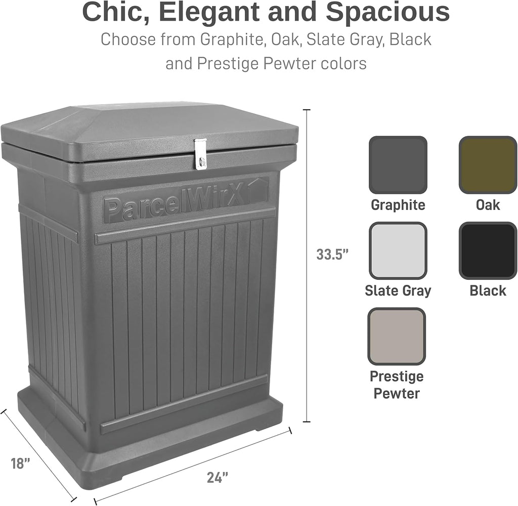RTS Home Accents ParcelWirx Premium Vertical Storage Cabinet/Lockable Package Delivery Box with Hinged Lid, Graphite