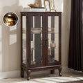 44" Small Lighted Glass Accent Curio Cabinet, Vintage China Cage with Tempered Glass Doors & Adjustable Shelves, Acrylic Mirrored Pane, Elegant Wine Artwork Showcase for Living Room (Dark Cherry)