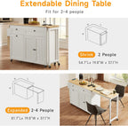 ONBRILL Kitchen Islands with Extendable Dining Table, 81.7" Mobile Kitchen Storage Islands, Rolling Kitchen Cart with Trash Cabinet, Power Outlet, Spice Rack & Towel Rack, White