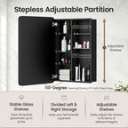 16x24 Medicine Cabinet with Mirror, Aluminum Bathroom Wall Organizer, Pre-Assembled, Center Partition for Tall Bottles, 6 Adjustable Shelves, Soft-Close, Recessed/Surface Mount, Matte Black