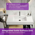 36" Bathroom Console Sink with Metal Legs, Bathroom Vanity with White Sink, Storage Drawer and Metal Basket, Utility Sink for Hotel, Laundry Room, Garage, Basement