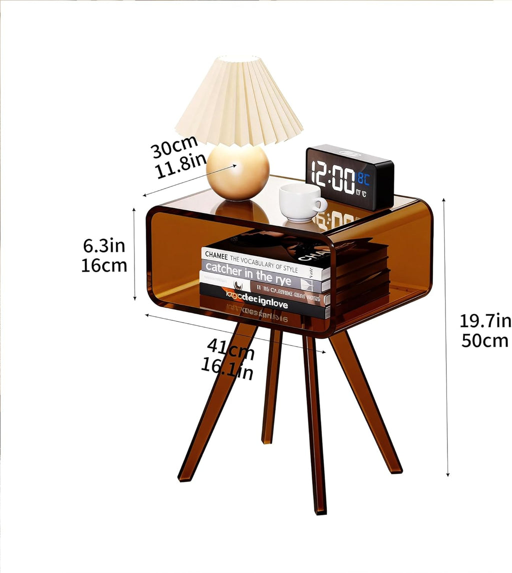 Acrylic Side Table, Acrylic Nightstand Bedside Table for Bedroom (Dark Brown, 16.1'' x 11.8'' x 19.7'')