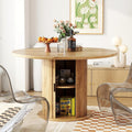 47" Round Dining Table for 4-6, Kitchen Table Dinner Table with 2-Layer Hidden Storage and Wood Slide Door,Space Saving for Small Spaces, Mid-Century Modern Circle Design(Oak Color)